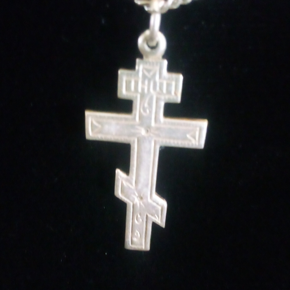 Sterling Greek Orthodox Byzantine Cross Of Sterling Silver Chain & Pendant